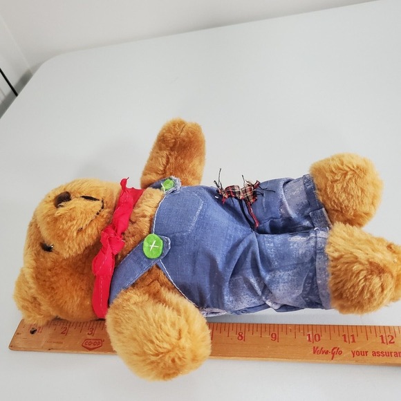 Train Conductor Teddy Bear Plush Vintage 90s Overalls Brown 12" Soft Toy - Picture 8 of 8